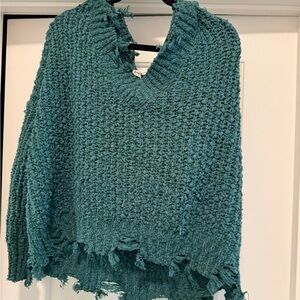 Impressions Teal V-Neck Women's Sweater
